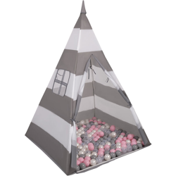 Selonis Tenda Indiana Tipi Gioco Per Bambini Con 200 Palline Colorate, Righe Grigio-Bianco:Perla/Grigio/Trasp/Rosa Chiaro - righe características