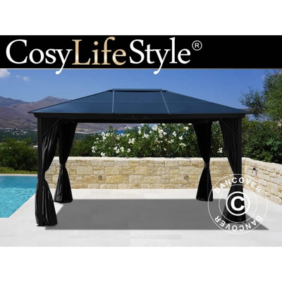 Gazebo Santa Barbara con tende e zanzariera, 3x4m, Nero