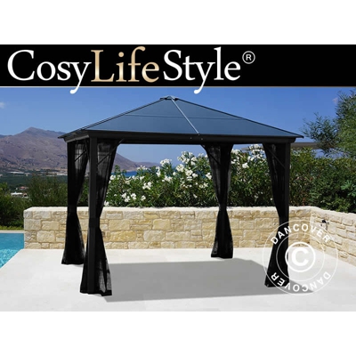 Gazebo Santa Barbara con tende e zanzariera, 3x3m, Nero