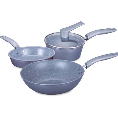 3PCS Set di pentole Padella antiaderente Wok Casseruola Pentola per il latte Pentole a fondo piatto Set di pentole Pentola per zuppa con coperchio in