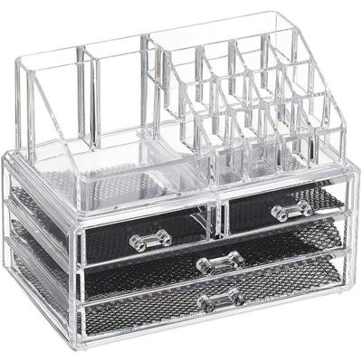 Organizzatore cosmetico Portaoggetti per trucco Organizzatore trasparente per trucco Cassetto portaoggetti per cosmetici in acrilico 2 Tier 4