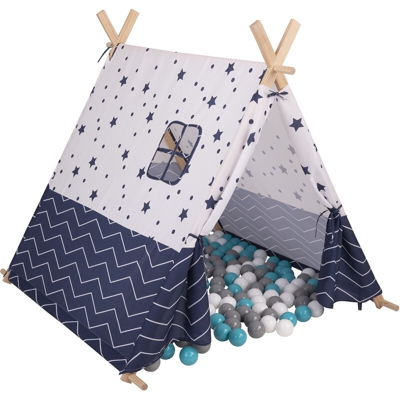 Selonis Tenda Gioco Per Bambini Classica Con 100 Palline Colorate Tipi, Blu Scuro Stelle:Grigio/Bianco/Turchese - blu scuro