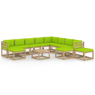 Set Divani da Giardino 12 pz e Cuscini Legno di Pino Impregnato - Marrone - Vidaxl