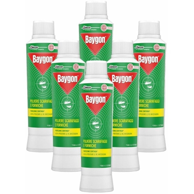 Baygon insetticida in polvere scarafaggi e formiche 6 flaconi da 250 grammi