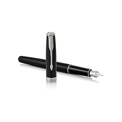 PARKER Sonnet Penna Stilografica, Laccatura di Colore Nero Opaco con Finiture in Palladio, Pennino Sottile, Confezione Regalo