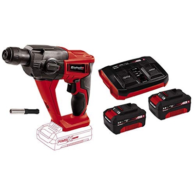 einhell 4513812 Martello Tassellatore a Batteria a 3 Funzioni Te-HD, 18 Li-Solo, 18 V, Nero, Rosso, Senza Caricabatteria, Set di 8 Pezzi + 2X 3,0Ah & 