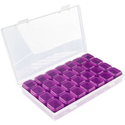 Happyshopping - Scatola portaoggetti per gioielli con 28 griglie trasparente, resistente agli urti, con coperchio,Tipo,viola - Tipo,viola