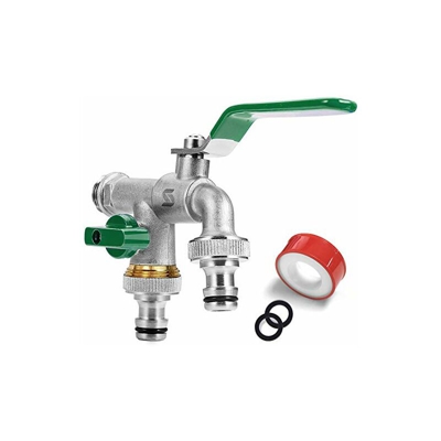 "SPGOOD Rubinetto da giardino, doppio rubinetto da 1/2"", in ottone antiruggine e antigelo, con 2 prese da 3/4"", 1 nastro di tenuta a rullo, doppio