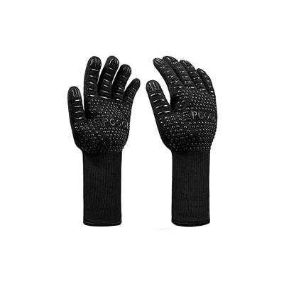 SPGOOD Guanti da barbecue, resistenti al calore, 800 gradi, guanti da cucina, guanti da forno, per cucina e barbecue, colore nero