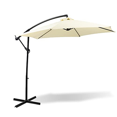 MaxxGarden, Ombrellone ottagonale con palo laterale e braccio inclinabile in alluminio, con manovella e base in acciaio, Ø 3 x 2,5 H (beige)