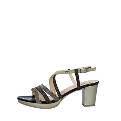 VALLEVERDE Sandalo da Donna Tacco Strass 38535 Platino. Modello Comfort Adatto a Tutte Le Occasioni. Scarpe in Pelle Primavera Estate 2019 EU 40