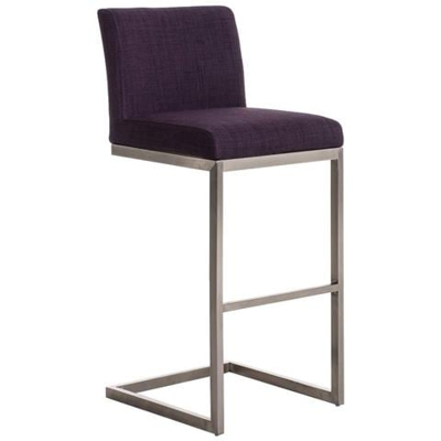 Sgabello Alto in Acciaio Inox Paros in Stoffa I Sgabello Bar Imbottito Seduta 77 CM I Sedia Cucina Design con Schienale E Poggiapiedi Viola Chiaro