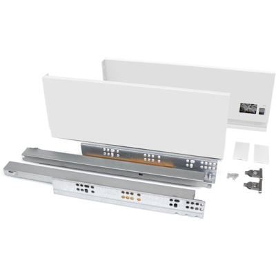 Emuca Kit cassetto Vertex per cucina o bagno, altezza 131 mm, prof. 500 mm, 40 Kg, chiusura soft, Acciaio, Bianco
