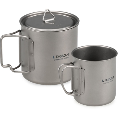 Lixada titanio esterno portatile set bicchiere pieghevole 650ml + 300ml