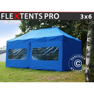 Gazebo pieghevole Gazebo rapido FleXtents PRO 3x6m Blu, incl. 6 fianchi