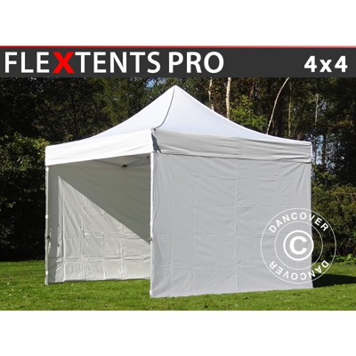 Gazebo pieghevole Gazebo rapido FleXtents PRO 4x4m Bianco, inclusi 4 fianchi