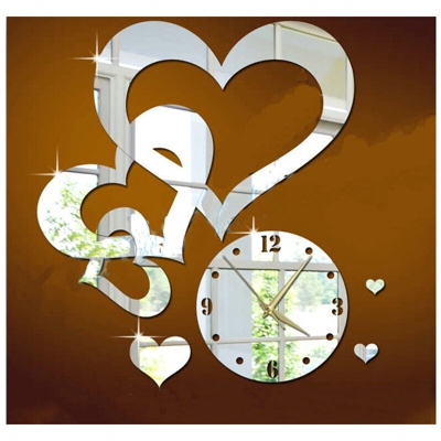 Adesivi murali specchio moda orologio cuore e cuore orologio da parete adesivi murali in acrilico nuovi adesivi murali Oro