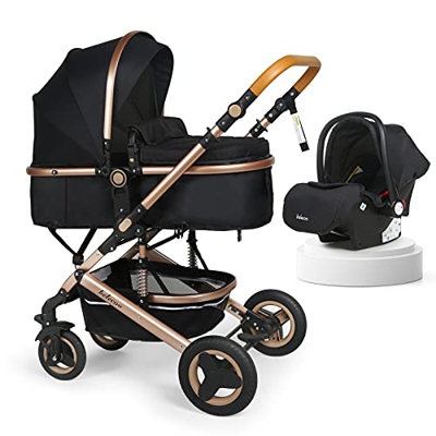 Trio Set Passeggino 3 in 1, Passeggini Pieghevoli Passeggino Leggero Compatto per Bambini da 0 Mesi fino a 3 Anni, Ovetto, Ampia Cappottina, Maniglion