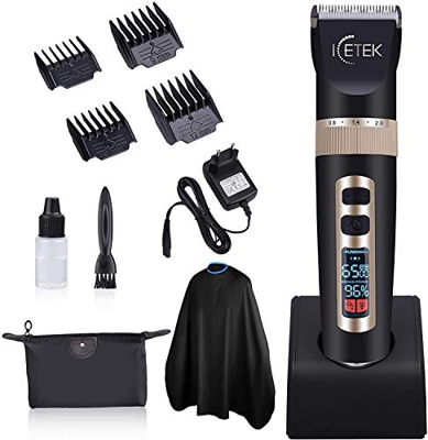 ICETEK - Tagliacapelli da uomo professionale per barbiere, senza fili, 3 velocità, batteria 2000 mAh e display LED, regolazione della lunghezza 0,8/1,