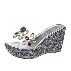 Mambain Sandali Donna Zeppa PU Ciabatte con Strass Estive Eleganti Comode Pantofole Scarpe da Casa e Spiaggia e Mare Punta Aperta Sandalo Sandaletti c en oferta