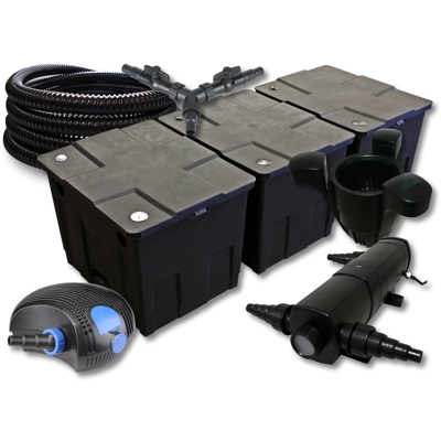 Set SunSun per filtro per stagni fino a 90.000l 18W Depuratore 100W Pompa 25m Tubo Skimmer SK40