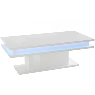 Tavolino da Caffè, Made in Italy, Tavolo da salotto, cm 100x55h42, colore Bianco lucido, con luce LED - Dmora