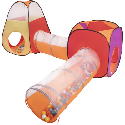 Selonis Area Di Gioco 3In1 Tenda E Tunnel Con 200 Palline Colorate 6 Cm Per Bambini, Mix:Bianco/Giallo/Arancione/Azzurro/Turchese