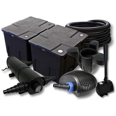 Set SunSun filtro per stagni a 60000l 18W Depuratore 40W ECO Pompa 25m Tubo Skimmer Fontana