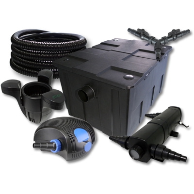 SunSun Set per il filtro 60000l 18W Depuratore per stagni 100W Pompa 25m Tubo Skimmer SK30