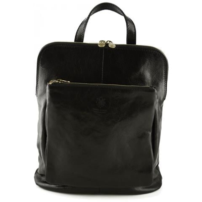 Zaino Tracolla In Vera Pelle Colore Nero - Pelletteria Toscana Made In Italy - Zaino
