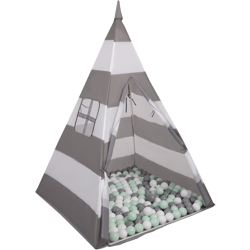 Selonis Tenda Indiana Tipi Gioco Per Bambini Con 900 Palline Colorate, Righe Grigio-Bianco:Bianco/Grigio/Menta - righe características