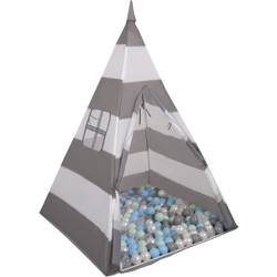 Selonis Tenda Indiana Tipi Gioco Per Bambini Con 200 Palline Colorate, Righe Grigio-Bianco:Perla/Grigio/Trasp/Azzur/Menta - righe en oferta