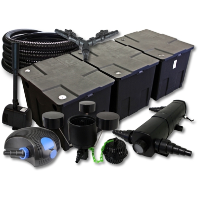 Set SunSun per filtro per stagni fino a 90.000l 18W Depuratore 100W Pompa 25m Tubo Skimmer Fontana
