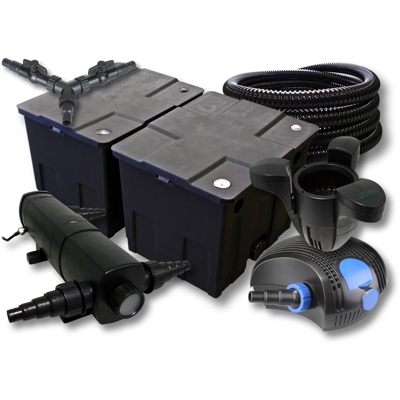 Set SunSun filtro per stagni a 60000l 18W Depuratore 100W ECO Pompa 25m Tubo Skimmer SK30