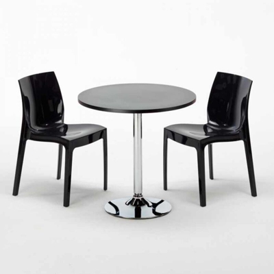 Tavolino Rotondo Nero 70x70 cm con 2 Sedie Colorate Ice Cosmopolitan | Nero