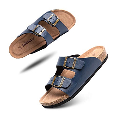 Ciabatte Donna Uomo Sandali Estive Punta Aperta Doppia Fibbia Pantofole Supporto Arco Comode Blu Taglia 39 EU
