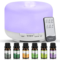 Diffusore di aromi, Diffusore di olio aromaterapico da 450 ml con 6 * 10 ml di olio essenziale puro, luce a 7 colori, impostazione della modalità nebb en oferta