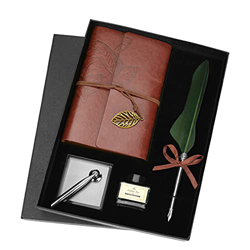 Victop Penna Piuma Stilografica Retrò Set, Set di Cartoline d'Inchiostro Penna Piuma con Notebook per Bambini e Amici (Verde Scuro) precio