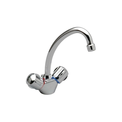 Porcher - Miscelatore monoforo per lavabo ULYSSE con canna girevole e cavo di trazione 1/2' dischi ceramici testa cromo -