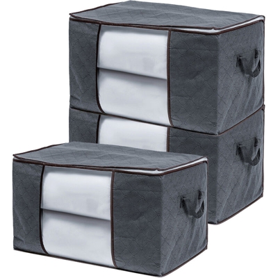 Organizer per borse portabiancheria pieghevole grande 3PCS con maniglie, cerniera e design trasparente della finestra visiva,Tipo Orizzontale grigio