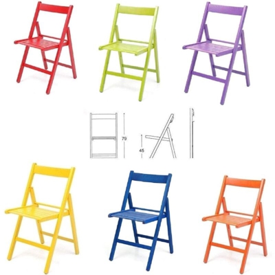 6 Sedie pieghevoli in legno colorate listellare Rosso,Verde,Viola,Giallo,Blu,Arancione