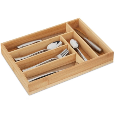 Portaposate, Divisore per Posate da Cassetto, 6 Scomparti, Utensili Cucina, 5 x 25,5 x 35,5 cm,naturale