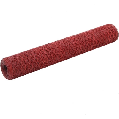 YOUTHUP Recinzione in Rete per Pollaio in Acciaio e PVC 25x1 m Rossa - Rosso