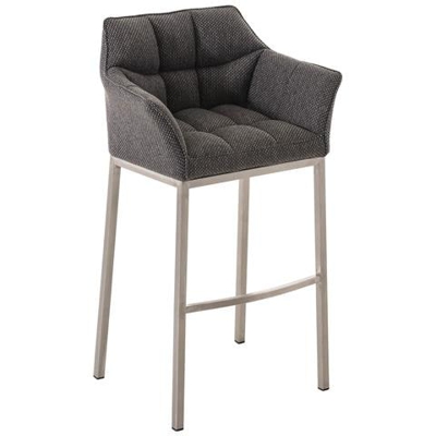 Sgabello DAMASO B con Telaio a 4 Gambe Nero, in Tessuto Grigio Titanio Telaio Acciaio Inox