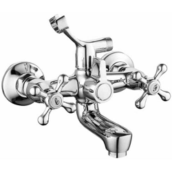 Rubinetto per vasca a parete a canna lunga miscelatore due fori doppio comando con attacco e supporto per doccetta in ottone cromato 52349A precio