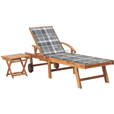 Lettino Prendisole con Tavolo e Cuscino in Massello di Teak