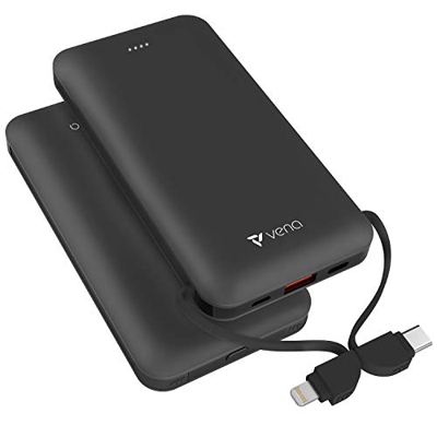 Vena 10000mAh PD Power Bank con Cavo Lightning MFI Certificato e USB C, (18W Power Delivery & QC 3.0) Caricabatterie Portatile Ricarica con 4 Uscite e