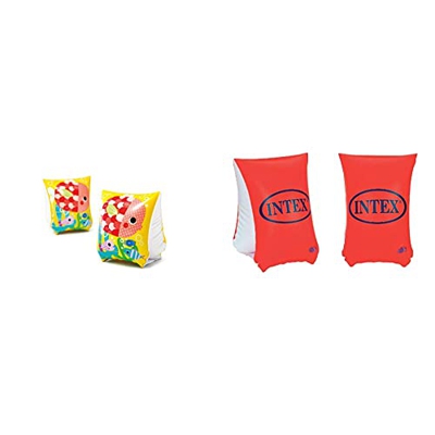 Intex 58652 Braccioli Fun Fish, 23 X 15 Cm & Braccioli Deluxe, Colore Arancio/Bianco, 30 X 15 Cm, 58641