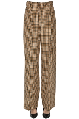 Checked print wool-blend trousers