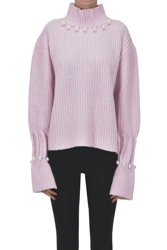 Embellished ribbed knit pullover en oferta